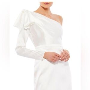 Ieena For MacDougal Satin Bow One Shoulder Long Sleeve Mini Dress